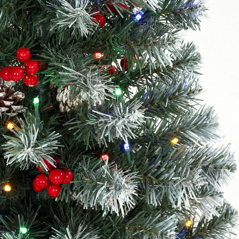 HOMCOM 4ft Pre-Lit Slim Artificial Christmas Tree Set of 2, with 100 Dual-Colour LED Lights, 140 Frosted Branch Tips
