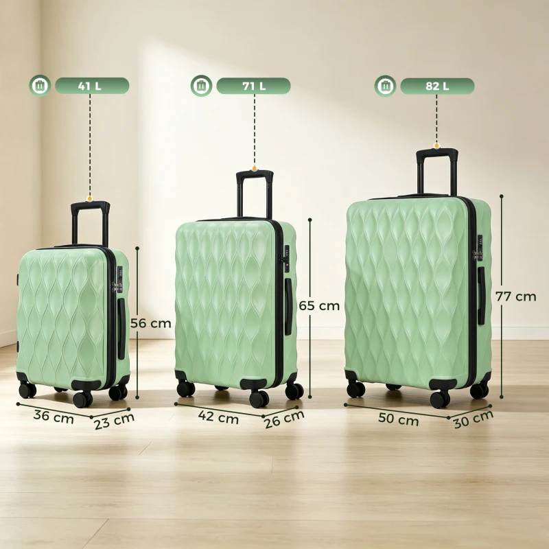 HOMCOM 3-Piece Suitcase Set, Hard Shell Carry On & Checked Luggage Set with TSA Lock, 20/24/28 Inch, Green