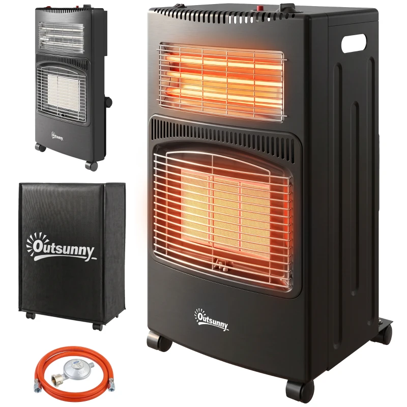 Outsunny Sobă pe gaz portabilă pliabilă 4,2 kW, neagră