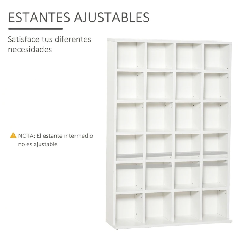 HOMCOM Estantería para 456 CDs y 336 DVDs con 24 Compartimentos Estantes Ajustables para Salón Oficina 89x20x130,5 cm Blanco