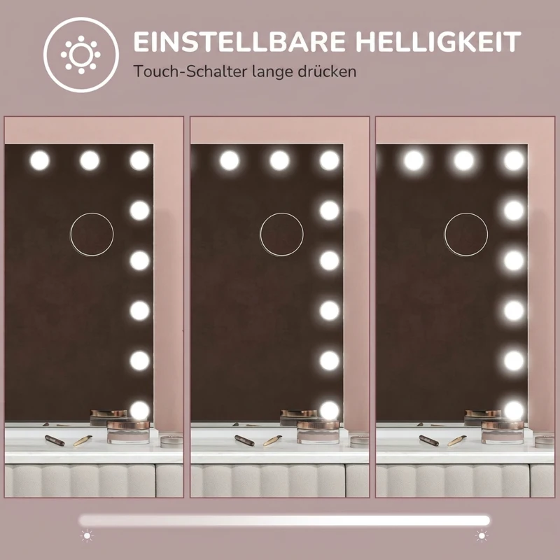 HOMCOM Hollywood Spiegel mit 18 LEDs Schminkspiegel 80x60 cm Kosmetikspiegel mit 3 Lichtfarben, Einstellbare Helligkeit