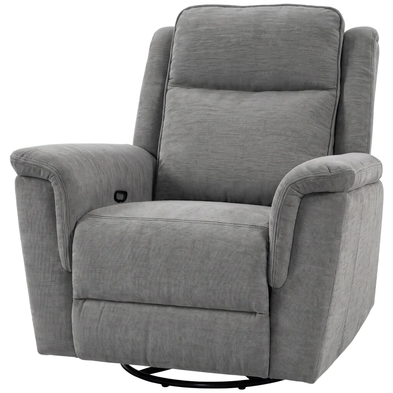 HOMCOM Poltrona Reclinabile Manuale 155° con Poggiapiedi, Girevole a 360° in Ciniglia, Grigio Chiaro