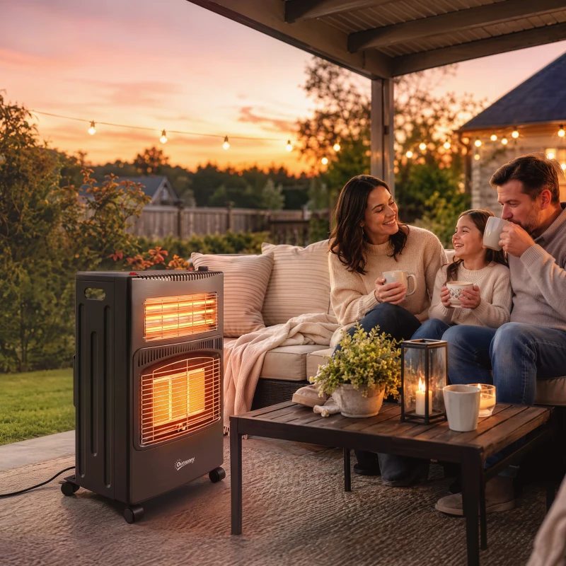 Outsunny Sobă pe gaz portabilă pliabilă 4,2 kW, neagră