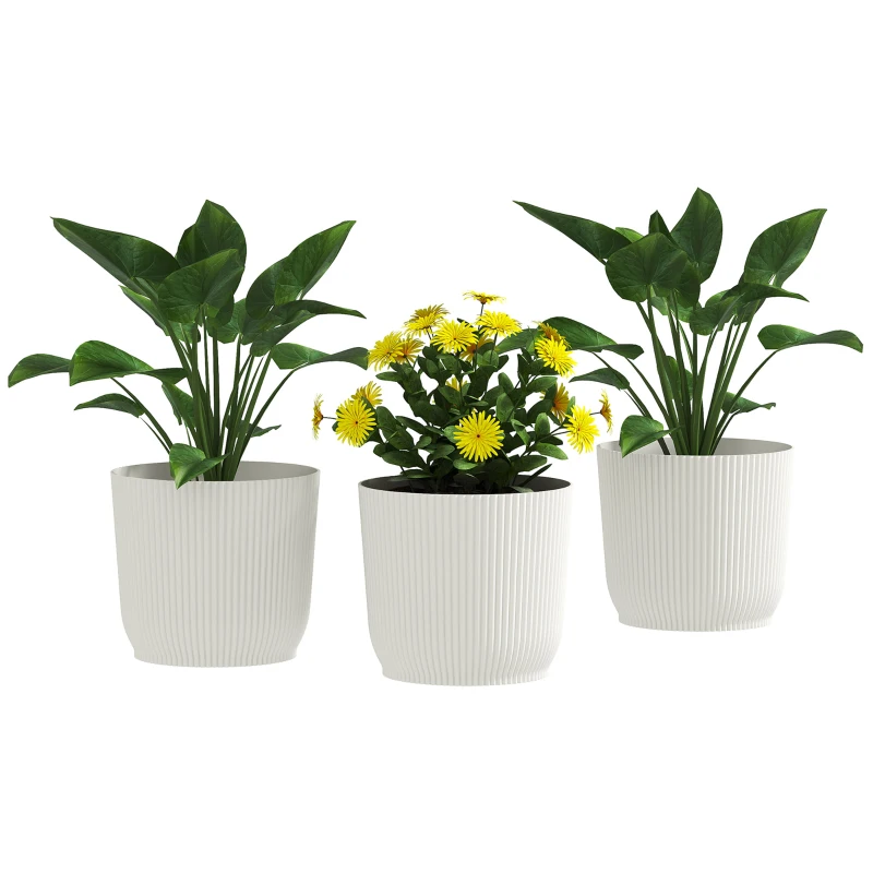 Outsunny Set of Three Ф22cm Planters - White