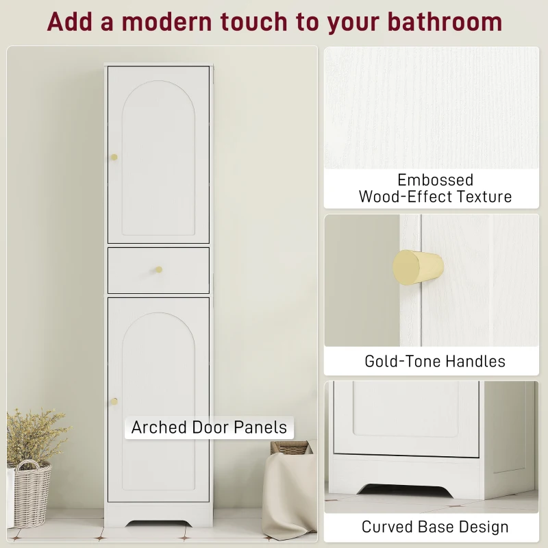 HOMCOM Tall Bathroom Cabinet with Arched Doors - White