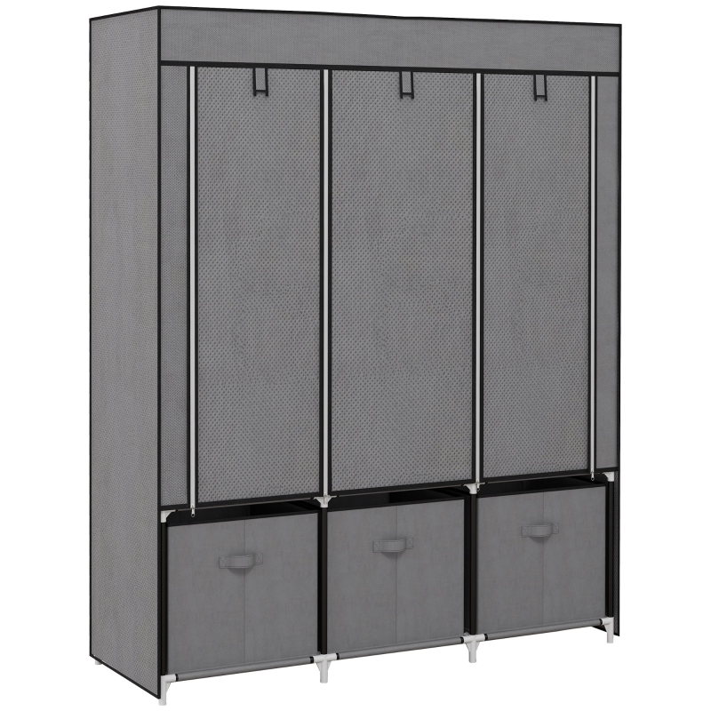 HOMCOM Stoffschrank aus Vlies, Faltschrank, inkl. 3 Schubladen, 125 cm x 43 cm x 162,5 cm, Grau