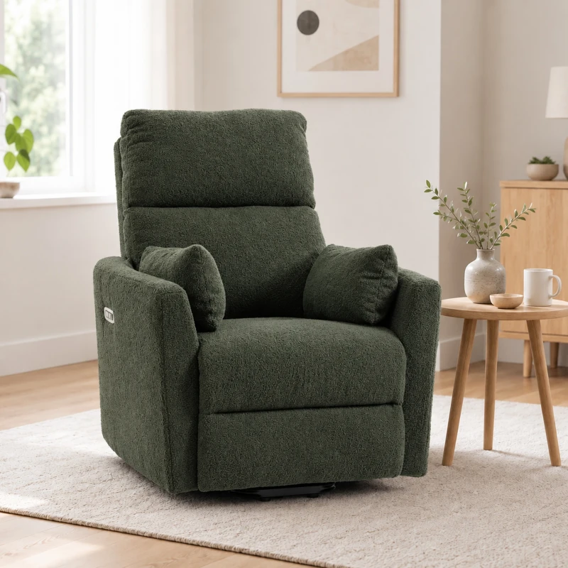 HOMCOM Sta-op-stoel met massage en warmte, elektrische relaxstoel van teddyfleece voor senioren, donkergroen