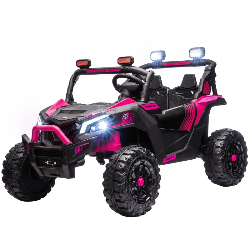 AIYAPLAY UTV Macchina Elettrica Bambini 24V 2 Posti, 2 Motori 120W, Batteria al Litio, Telecomando, Sospensioni, Rosa