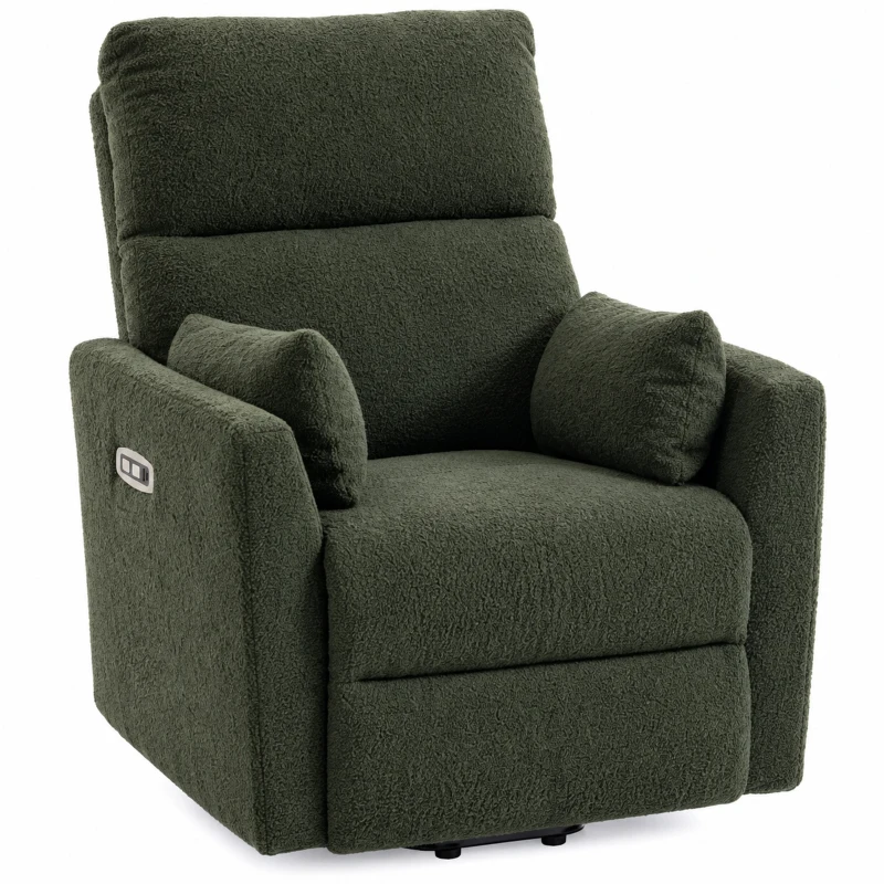 HOMCOM Aufstehsessel mit Massage und Wärme, elektrischer Relaxsessel aus Teddyfleece für Senioren, Dunkelgrün