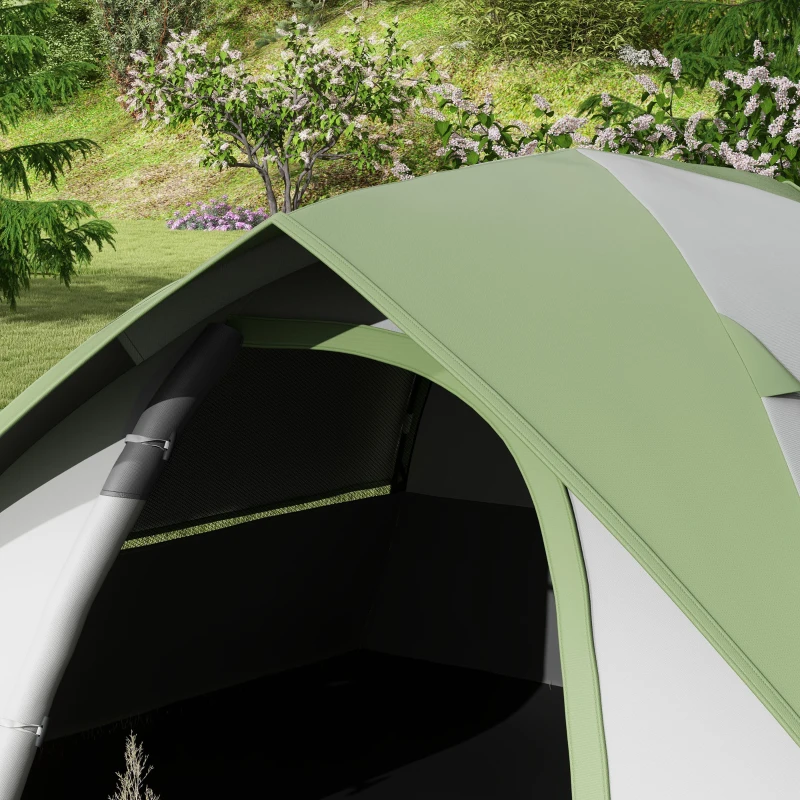 Outsunny Tenda da Campeggio 2 Posti con Finestra a Rete, in Poliestere, Fibra di Vetro e PE, 210x150x110 cm, Grigio e Verde