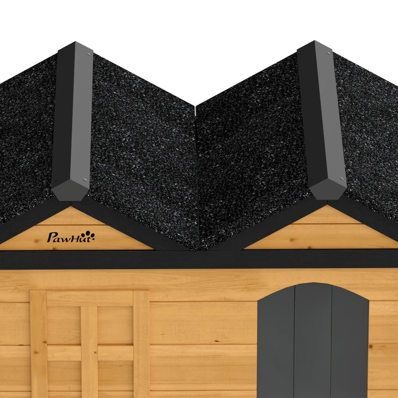 PawHut Wooden Cat House Outdoor Indoor with Weatherproof Asphalt Roof, Side Cleaning Door, PVC Curtain