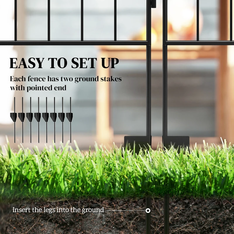 Outsunny Decorative Garden Fencing, 4PCs Outdoor Picket Fence Panels, 56in x 11.5ft Rustproof Metal Wire Landscape Flower Bed Border Edging Animal Barrier, Black