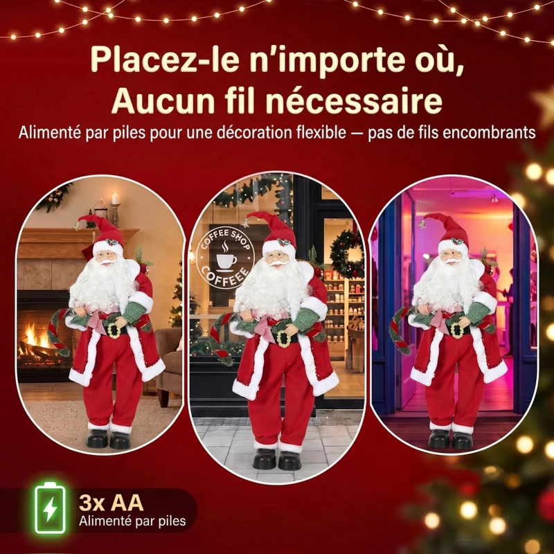 HOMCOM Père Noël Animé Grandeur Nature 120cm, Décoration Musicale Chantante et Oscillante,  Activation Sonore et Tactile, Rouge