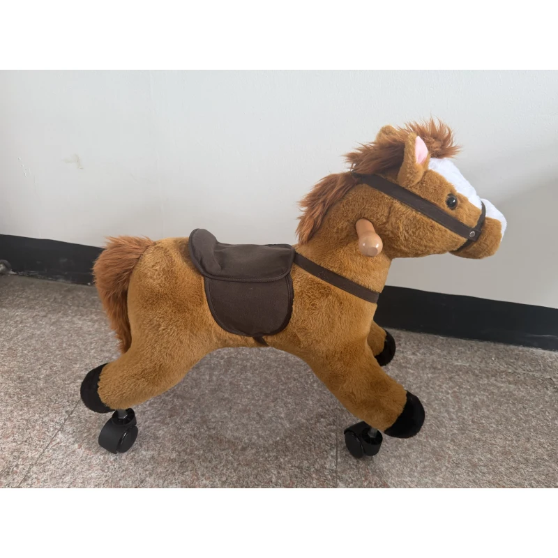 AIYAPLAY Caballo de Juguete para Montar con Ruedas, Correpasillos de Felpa con Sonidos de Cascos y Relinchos, Marco de Metal, Regalo para Niños y Niñas 18-36 Meses, Carga 50 kg, Marrón