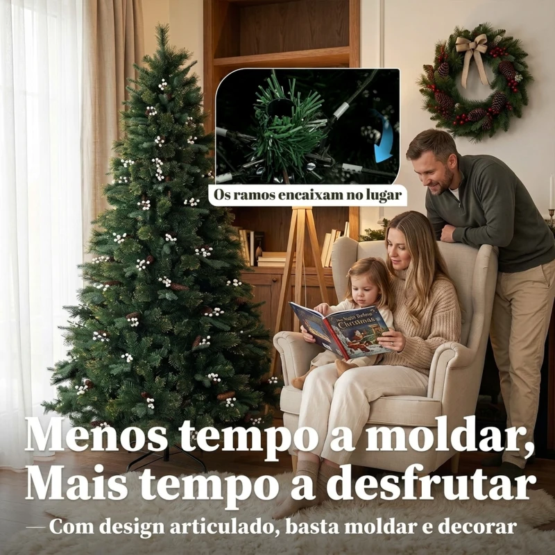 HOMCOM Árvore de Natal Artificial 220 cm com 1116 Ramos Base Metálica Dobrável Sistema com Dobradiças Realista e Frondosa Verde