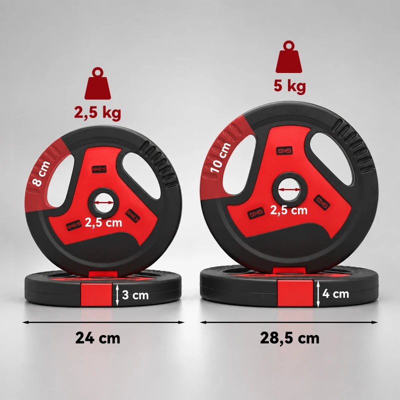 SPORTNOW 4er-Set Hantelgewichte mit 2 x 5/2,5 kg Gewichte, Hantelscheiben Set mit Griffen Gewichtsscheiben, Schwarz+Rot
