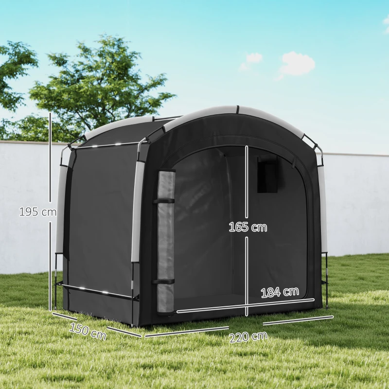 Outsunny Tente de vélo abri de vélo portable pour 3-4 vélos avec 2 poches latérales 220 x 150 x 195 cm noir