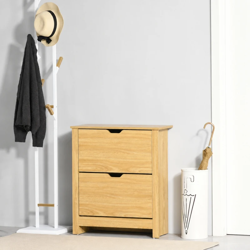 HOMCOM Meuble chaussure entrée, armoire à chaussures meuble d'entrée et couloir - 2 portes abattantes 2 compartiments