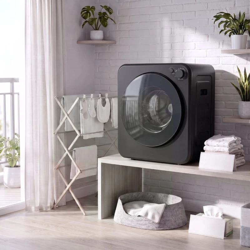 HOMCOM Mini Wäschetrockner 4 kg mit 5 Programme bis zu 60℃ 800W/400W Ablufttrockner mit Edelstahltrommel Schwarz