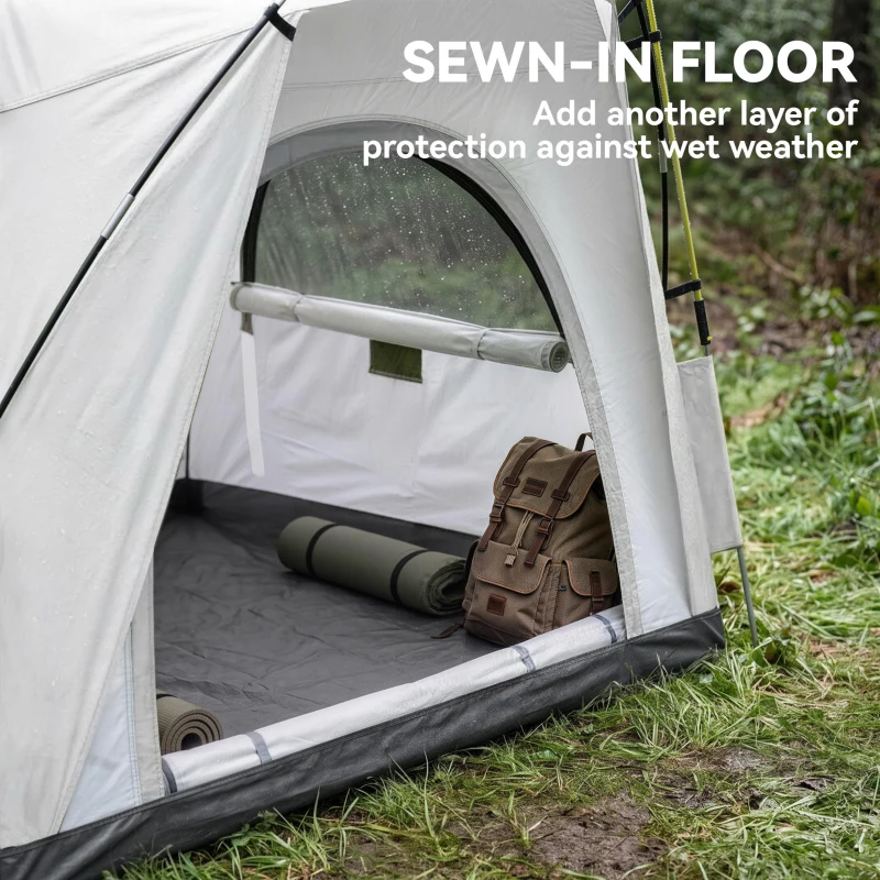 Outsunny 3 Person Automatic Camping Tent, Outdoor Pop Up Tent, Portable Backpacking Dome Shelter, Light Grey