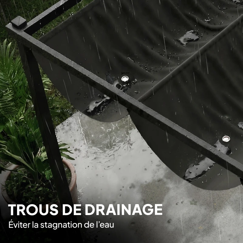 Outsunny Pergola de Jardin Tonnelle à Vigne UV50+ Toit Rétractable Panneaux d'Intimité pour Plantes Grimpantes 3x4m Gris Foncé
