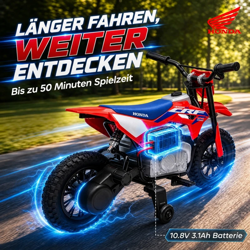 AIYAPLAY Elektro Motorrad Kinder HONDA CRF 450R 12V Kinder Motocross mit 35W Motor Lithium Akku Hinterradfederung 12 Zoll Rädern