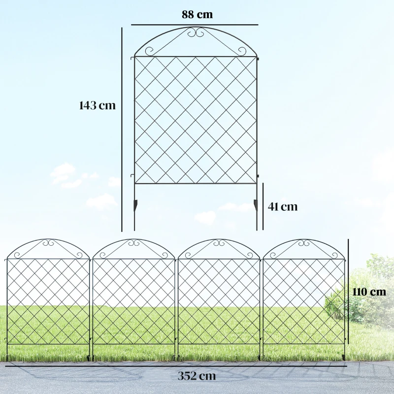 Outsunny Decorative Garden Fencing, 56in x 11.5ft Outdoor Picket Fence Panels, 4PCs Rustproof Steel Wire Landscape Flower Bed Border Edging, Gentle Swirls