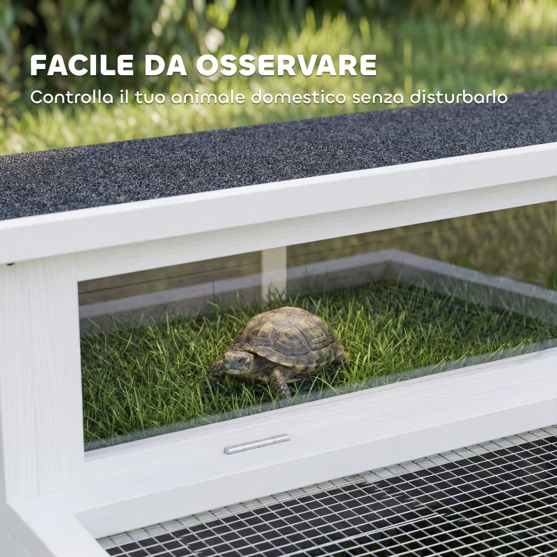 PawHut Casa per Tartarughe di Terra in Legno di Abete con Coperchio Apribile, 2 Spazi, Porte Multiple, Grigio Scuro