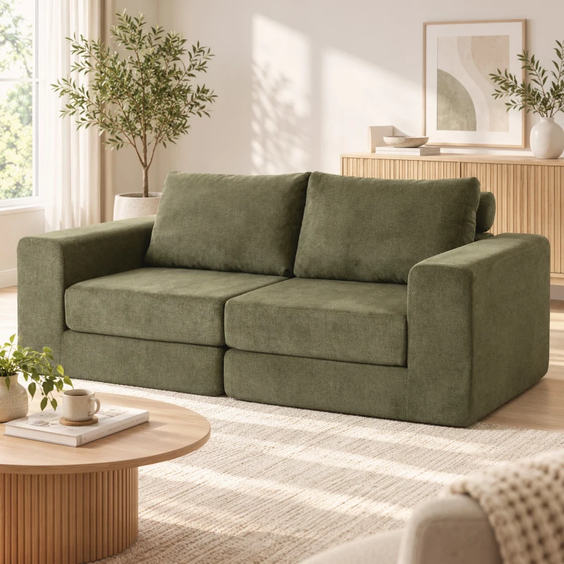 HOMCOM Schlafsofa 4-in-1 Schlaffunktion ausziehbar Klappsofa Kissen 2 Sitzer Grün