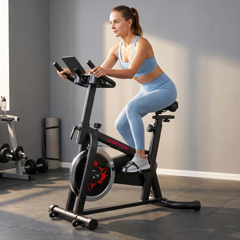 SPORTNOW Heimtrainer für Zuhause mit Bluetooth-App 6 kg Schwungrad LCD-Display verstellbarer Sitz und Lenker Handyhalter