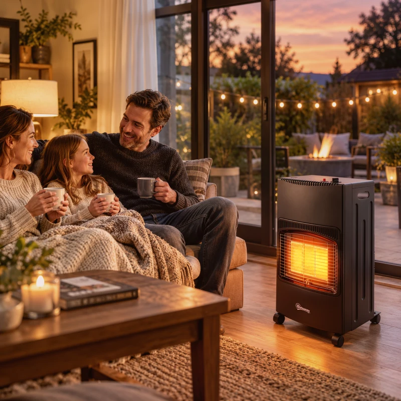 Outsunny Chauffage au Gaz Poêle à Gaz 4200W Infrarouge Pliable 3 Puissances Système ODS Anti-Basculement Housse 46x42x75cm Noir