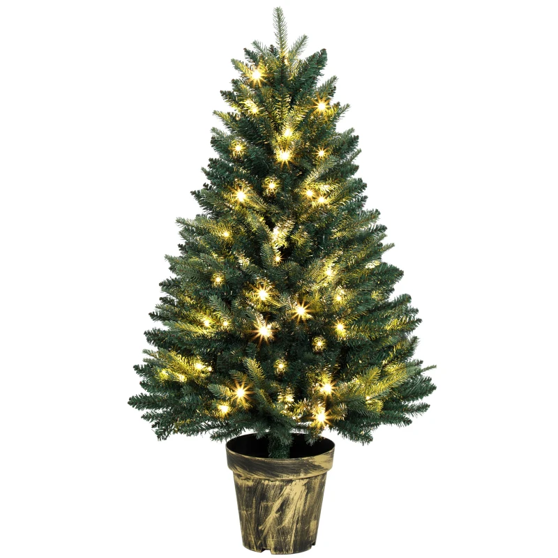 HOMCOM Realistic Xmas Tree, 4ft Prelit Artificial Christmas Tree with 80 Lights, Green