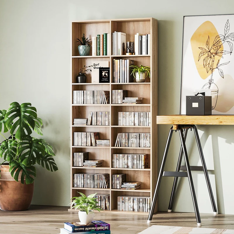 HOMCOM 640 CD Storage Tower - Nature Wood Finish