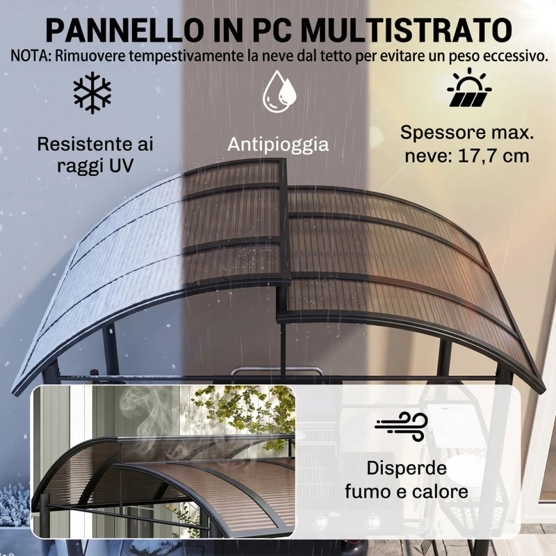Outsunny Gazebo per Barbecue con Tetto e 2 Ripiani Portaoggetti, in Metallo e PC, 240x150x230cm, Grigio Scuro