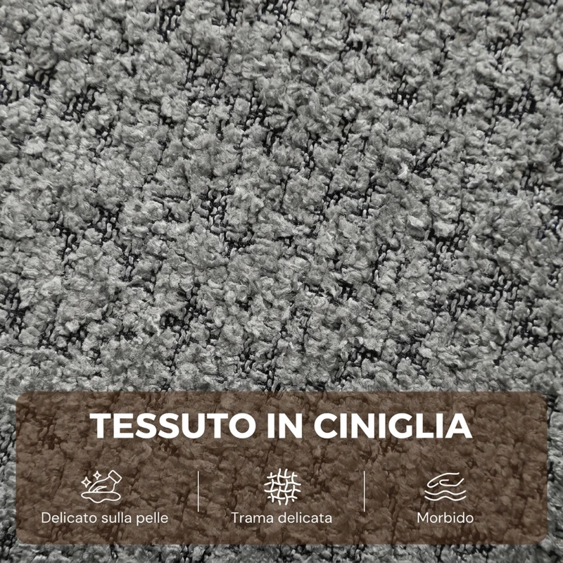 HOMCOM Divano 3 Posti Senza Struttura con 6 Cuscini in Ciniglia, 207x107x62 cm, Grigio Chiaro