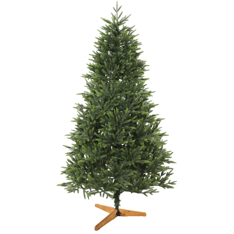 HOMCOM Sapin de Noël Artificiel 210 cm Nordmann, 1008 Pointes de Branches Articulées Réalistes en PE, Support en Bois, Vert