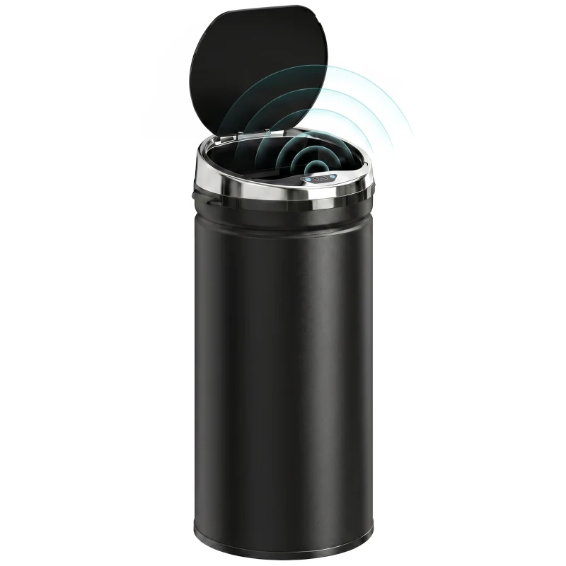 HOMCOM Automatic Trash Bin with Infrared Sensor, 42L Capacity, Stainless Steel and Plastic Kitchen Bin, Silver and Black, 30.5x30.5x68cm