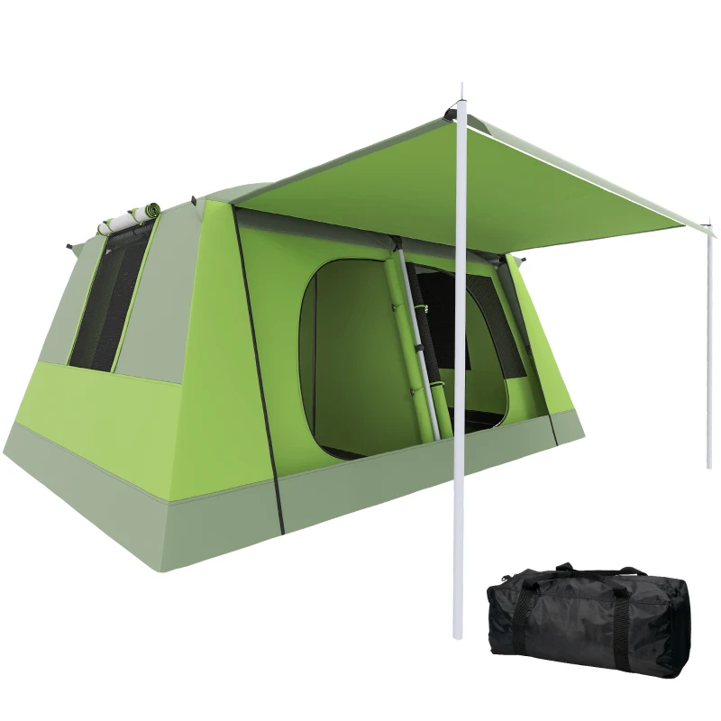 Outsunny Tunnel Tent Camping Shelter w/ Porch, Two Rooms, Lamp Hook, Portable Carry Bag