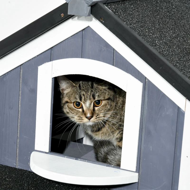 PawHut kattenhuis, dennenhout, kattenhuis, kattengrot, huisje voor kleine dieren, buiten(m-10)