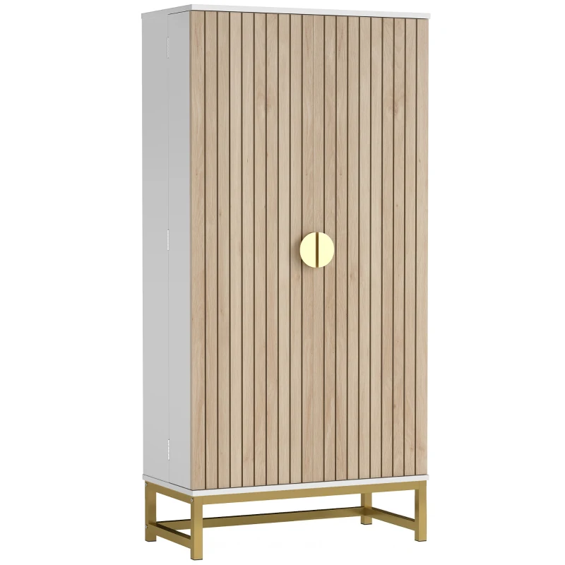 HOMCOM 119.5 cm Kitchen Cupboard, Freestanding Kitchen Cabinet with Double Doors, 5 Tiers, 12 Spice Racks, White