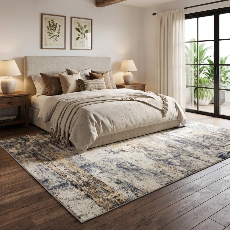 HOMCOM Tapis de salon, polyester, motif artistique moderne, lavable, Gris