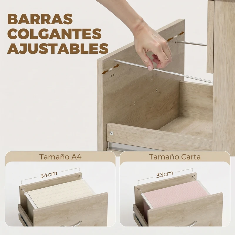 HOMCOM Escritorio Plegable con Ruedas con Freno 3 Cajones y Superficie Abatible Diseño Moderno 107x50x72 cm Roble