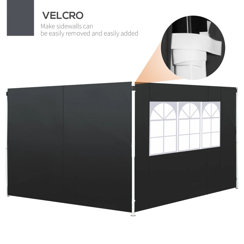 Outsunny 2.95 Meters Gazebo Replaceable Exchangeable Side Panel Wall Panels Walls With Window, Black