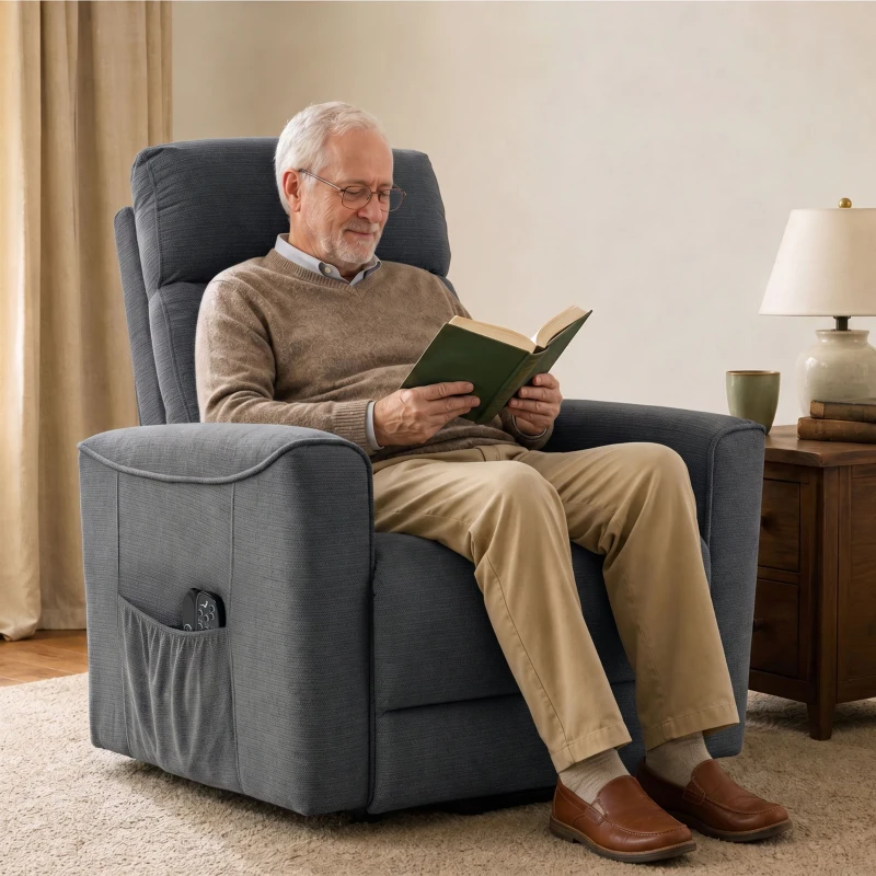 HOMCOM Fauteuil relax avec aide électrique au lever, massage & chaleur, fauteuil chenille à ressorts ensachés, gris foncé