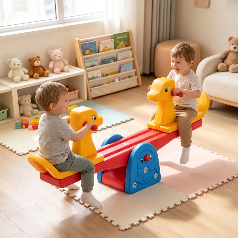 HOMCOM Altalena a Bilico con Maniglie Antiscivolo per Bambini Età 1-4 Anni, Plastica HDPE Atossica, 150x32x60cm, Multicolore