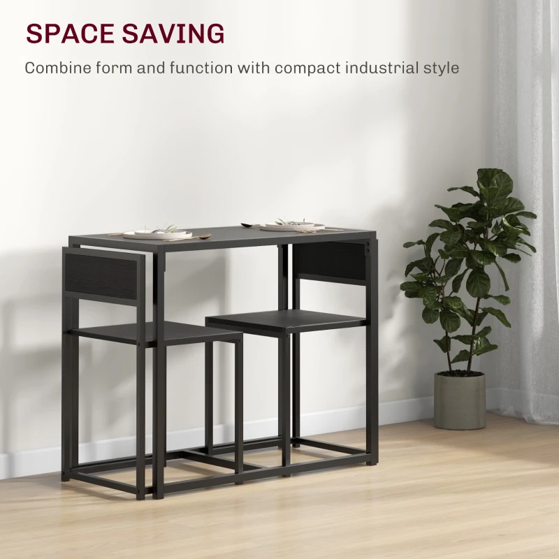 HOMCOM 3 Piece Dining Table and Chairs Set, Dining Room Sets, Rectangular Space Saving Table and 2 Chairs for Compact Kitchens, Steel Frame, Black