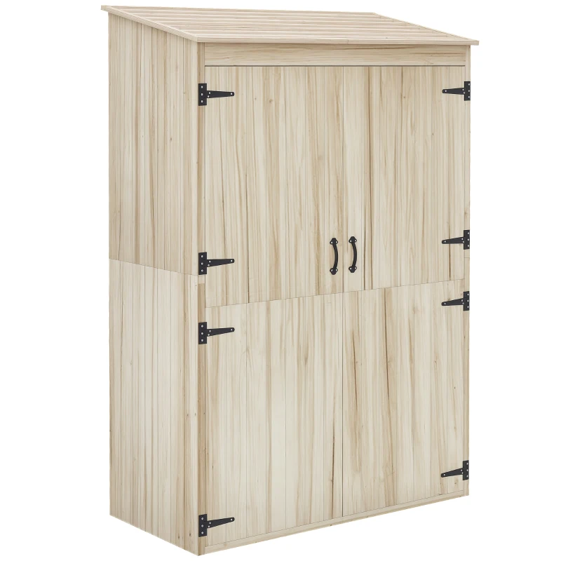 Outsunny Armoire de jardin armoire de rangement en bois 2 étagères 2 portes toit incliné 120 x 57 x 183 cm bois naturel(m-11)