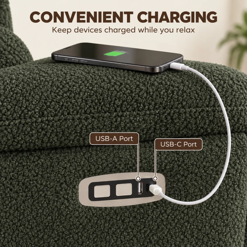HOMCOM Fauteuil Releveur Électrique Massage Vibration et Chaleur en Peluche Teddy, Dossier Inclinable, 83x94,5x102cm Vert Foncé