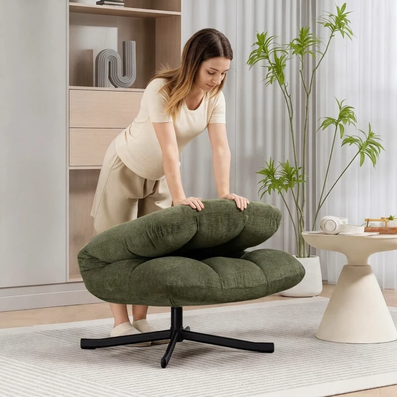 HOMCOM Draaifauteuil loungestoel met brede zitting, waterafstotende chenille-look, gekruiste stalen poten, groen(m-8)