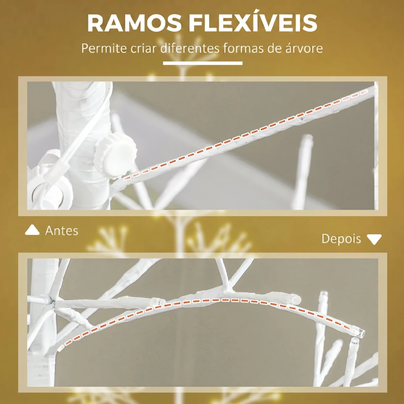 HOMCOM Árvore de Natal Artificial 180 cm com 384 Luzes LED Branco-Quente Ramos Flexíveis Base de Aço Branco